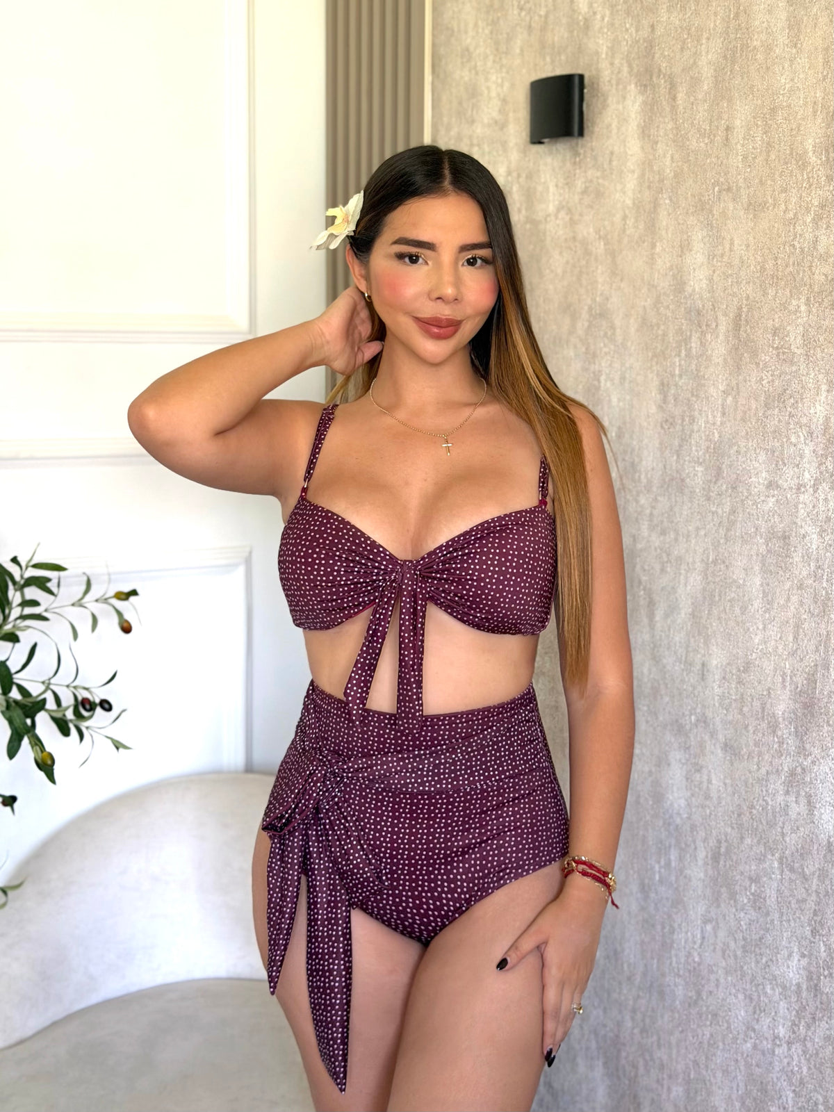 Traje de baño dos piezas referencia Lunares Vino