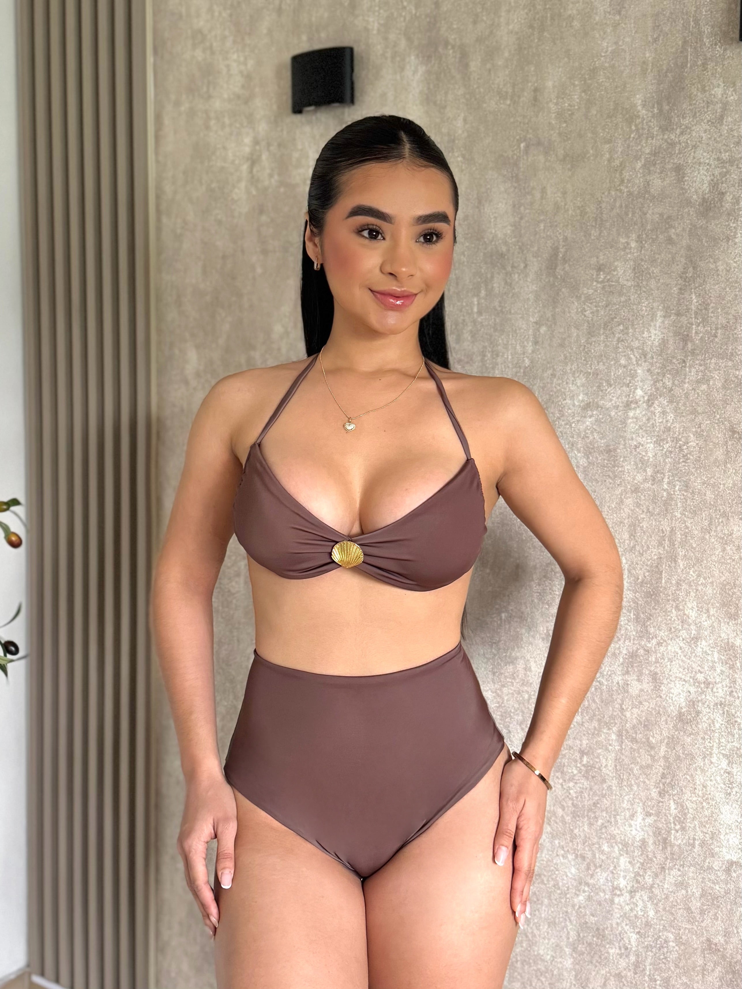 Traje de baño dos piezas marrón herraje