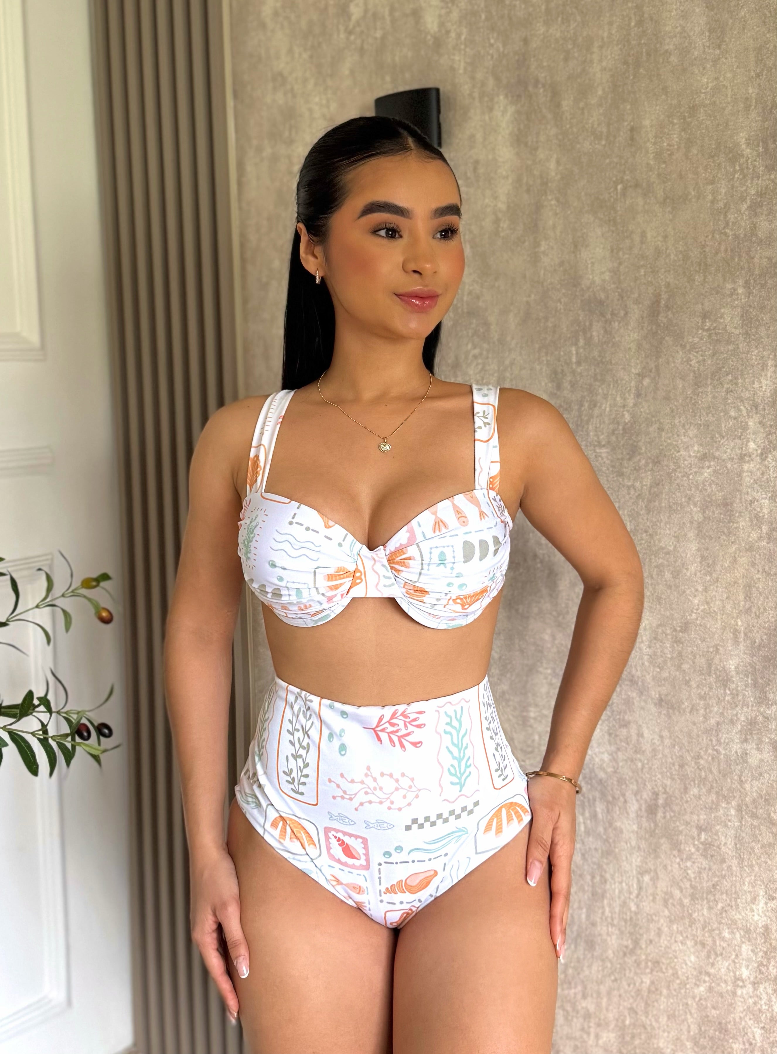 Traje de baño dos piezas print tropical prehormado