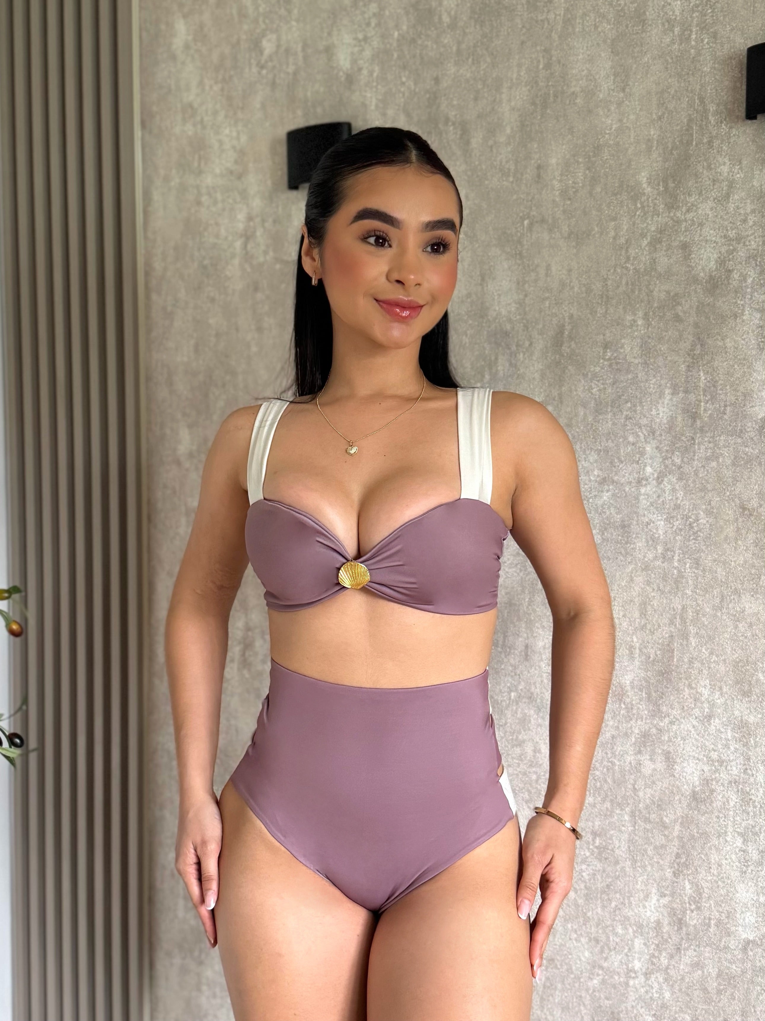 Traje de baño dos piezas marrón multicolor