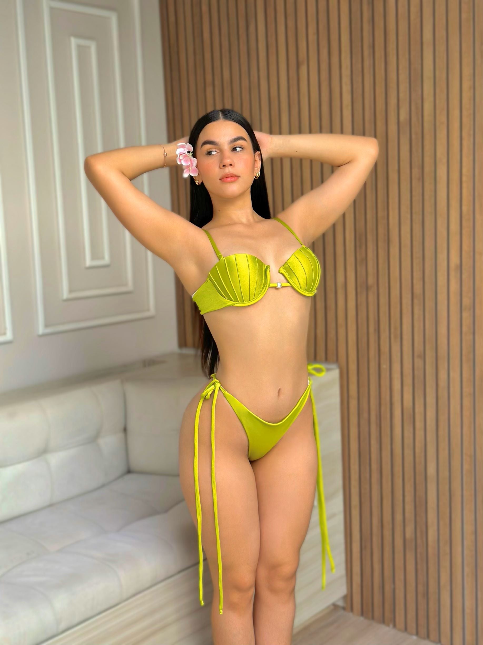 Vestido de baño dos piezas copa ostra panty súperbajo color verde pistacho