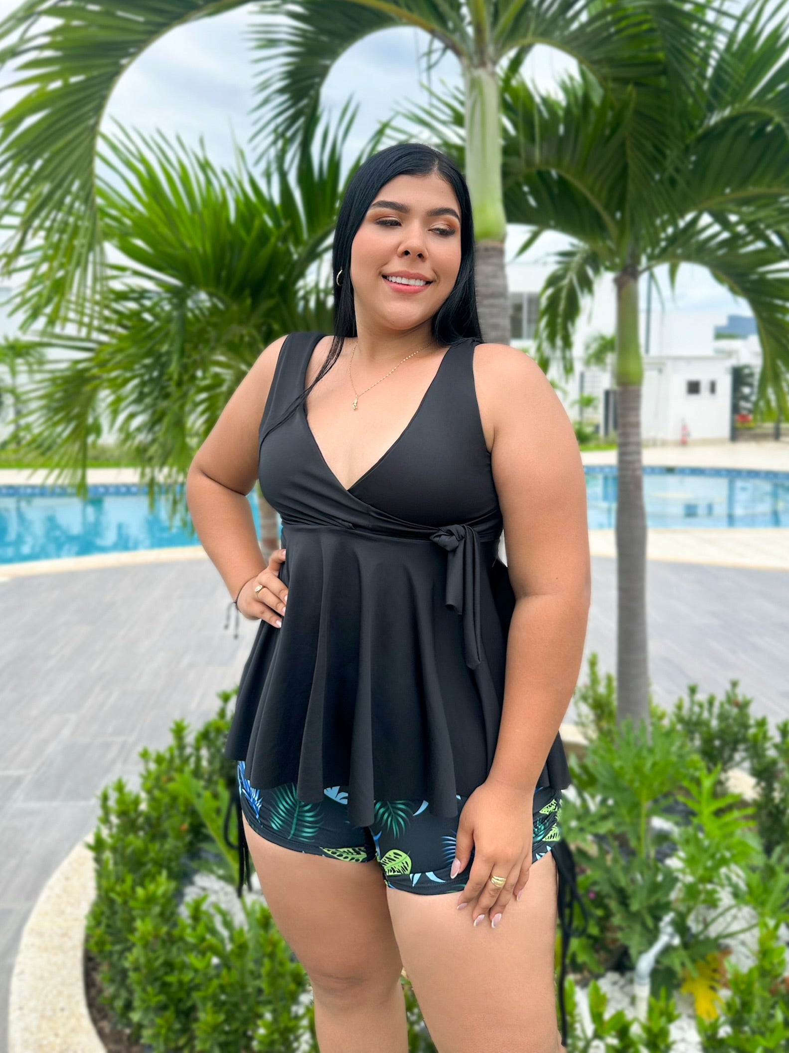 Traje de baño dos piezas tipo short tipo camisa tallas plus Control Abdomen