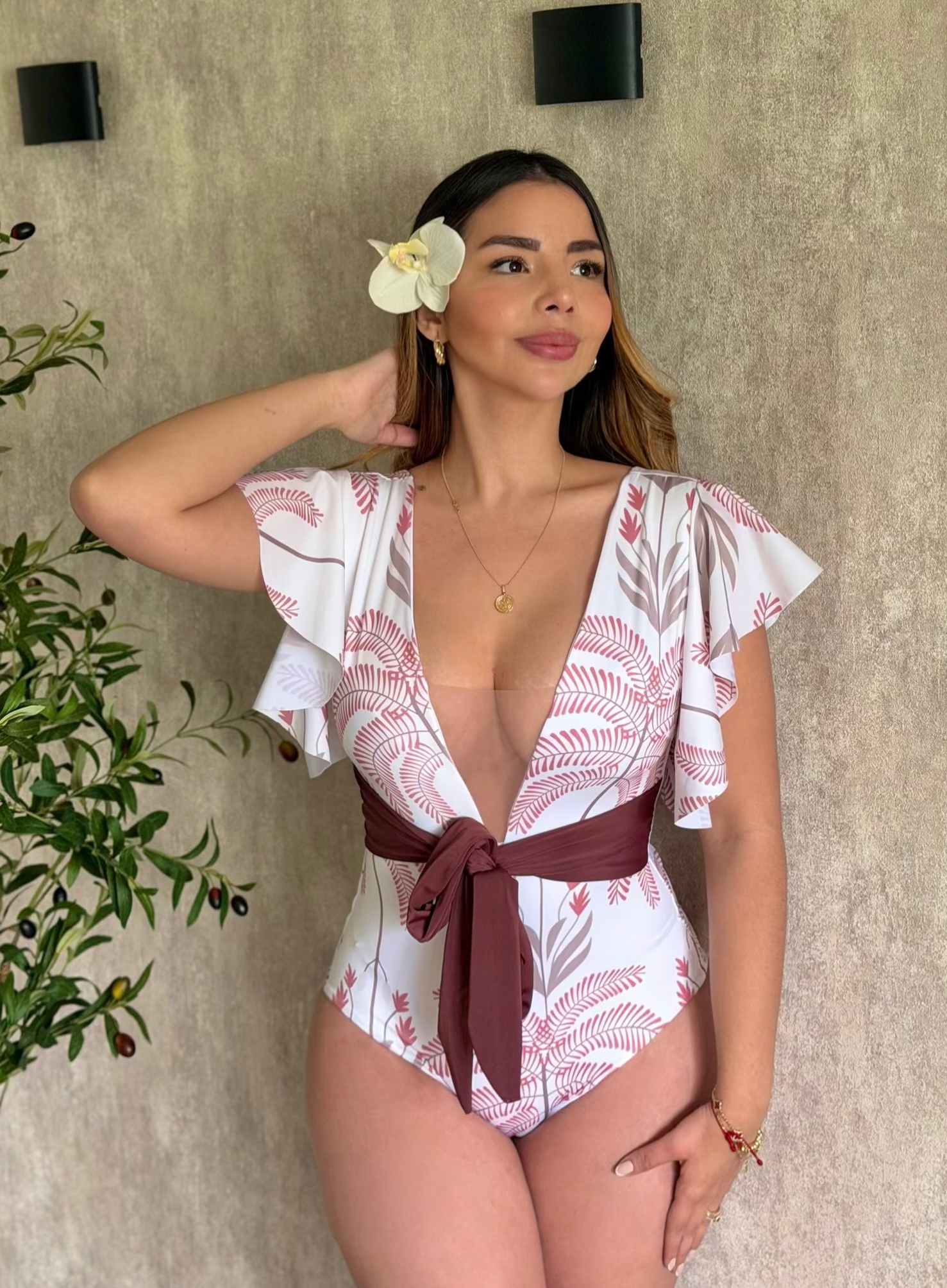 Traje de Baño Enterizo Referencia Lirio Print Vino