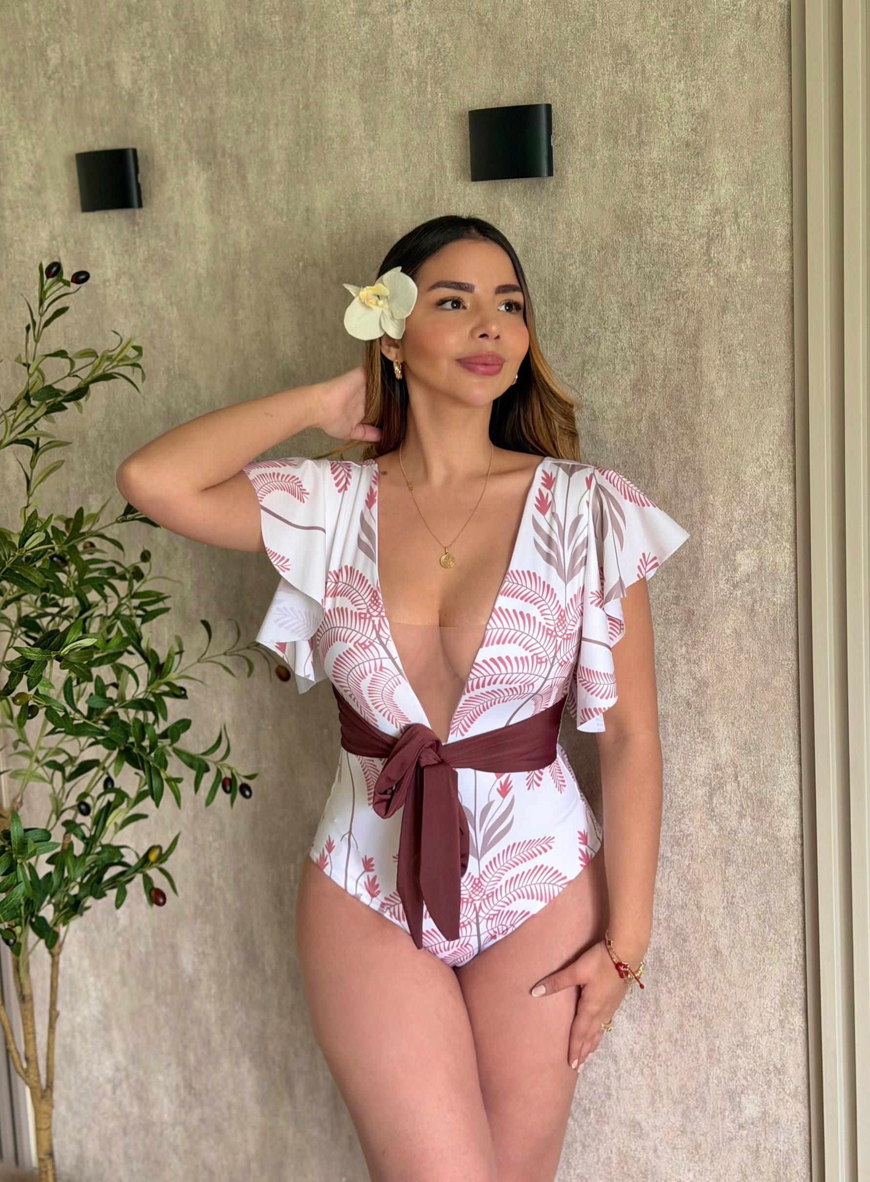 Traje de Baño Enterizo Referencia Lirio Print Vino