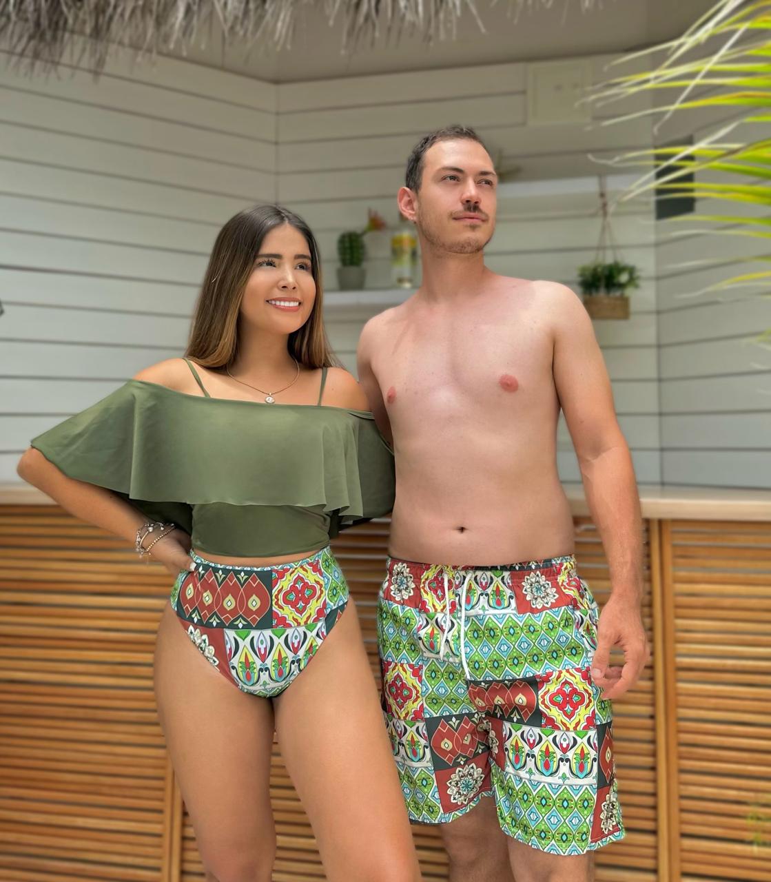 Combo de Pareja dos piezas campesino con Pantaloneta color verde militar