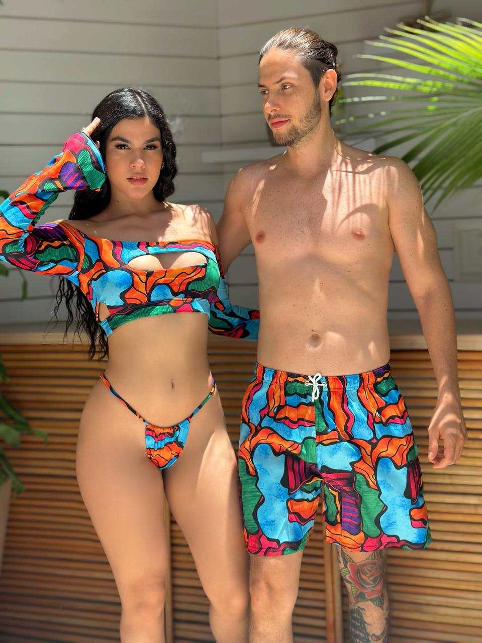 Combo de Pareja Buzo dos Piezas mas Pantaloneta Estampado Colorido