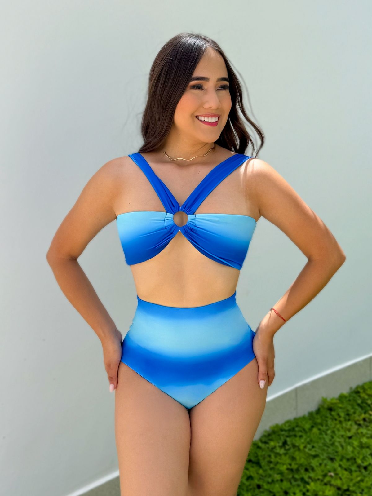 Traje de Baño Dos Piezas Panty Alta Estampado Azul Degradado
